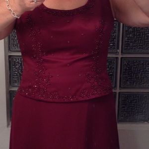 Satin Burgundy Evening Gown with FREE Chiffon Wrap